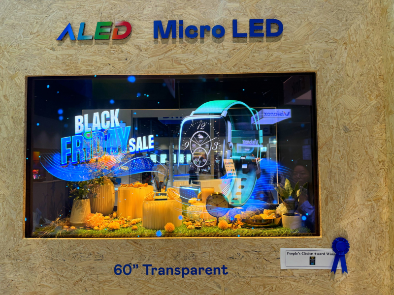 leyu体育官网60吋高透明度Micro LED显示器获”最佳Micro LED技术应用奖”，将Micro LED面板透明化之设计特性极致发挥，以可扩展性无缝拼接技术打造，具备600 nits全画面亮度、大于60%穿透率及超过NTSC 110%的优异广色域表现，可依需求灵活应用于各种场域